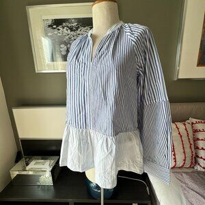 - Free Assembly 100% Cotton Stripe Long Sleeve Peplum Blouse SMALL     - U2116
